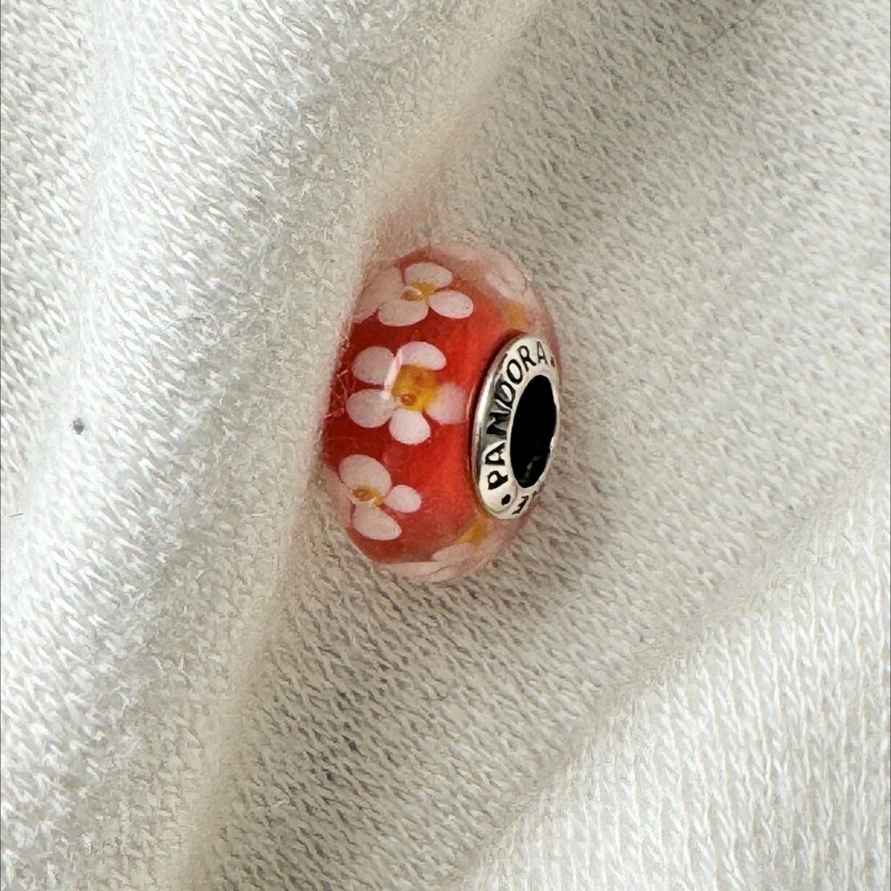 Pandora Tropical Flowers Glass Murano Orange ONLY 5 Left